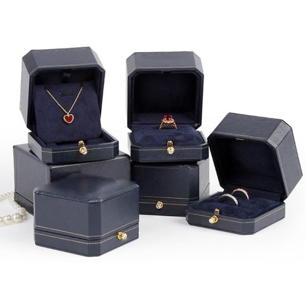 Textured leather jewelry packaging gold boarder box for necklace pendant - Image 6